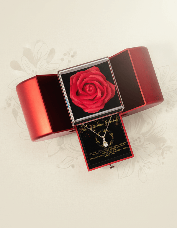 Alluring Beauty Necklace – Red Heart Rose Box & Message Card
