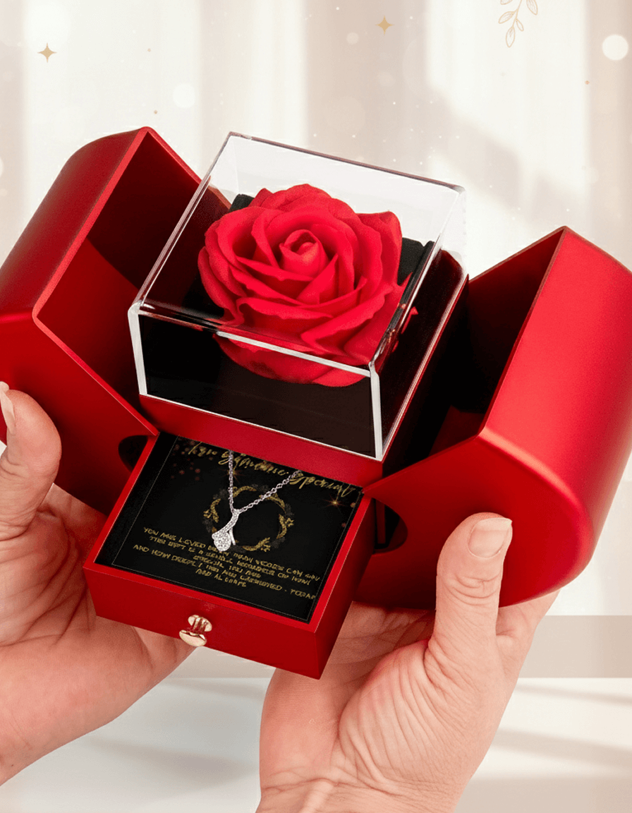 Alluring Beauty Necklace – Red Heart Rose Box & Message Card