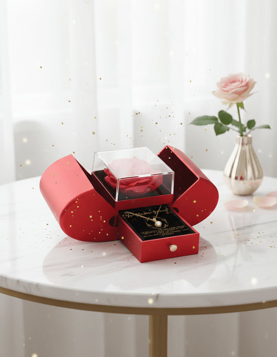 Alluring Beauty Necklace – Red Heart Rose Box & Message Card