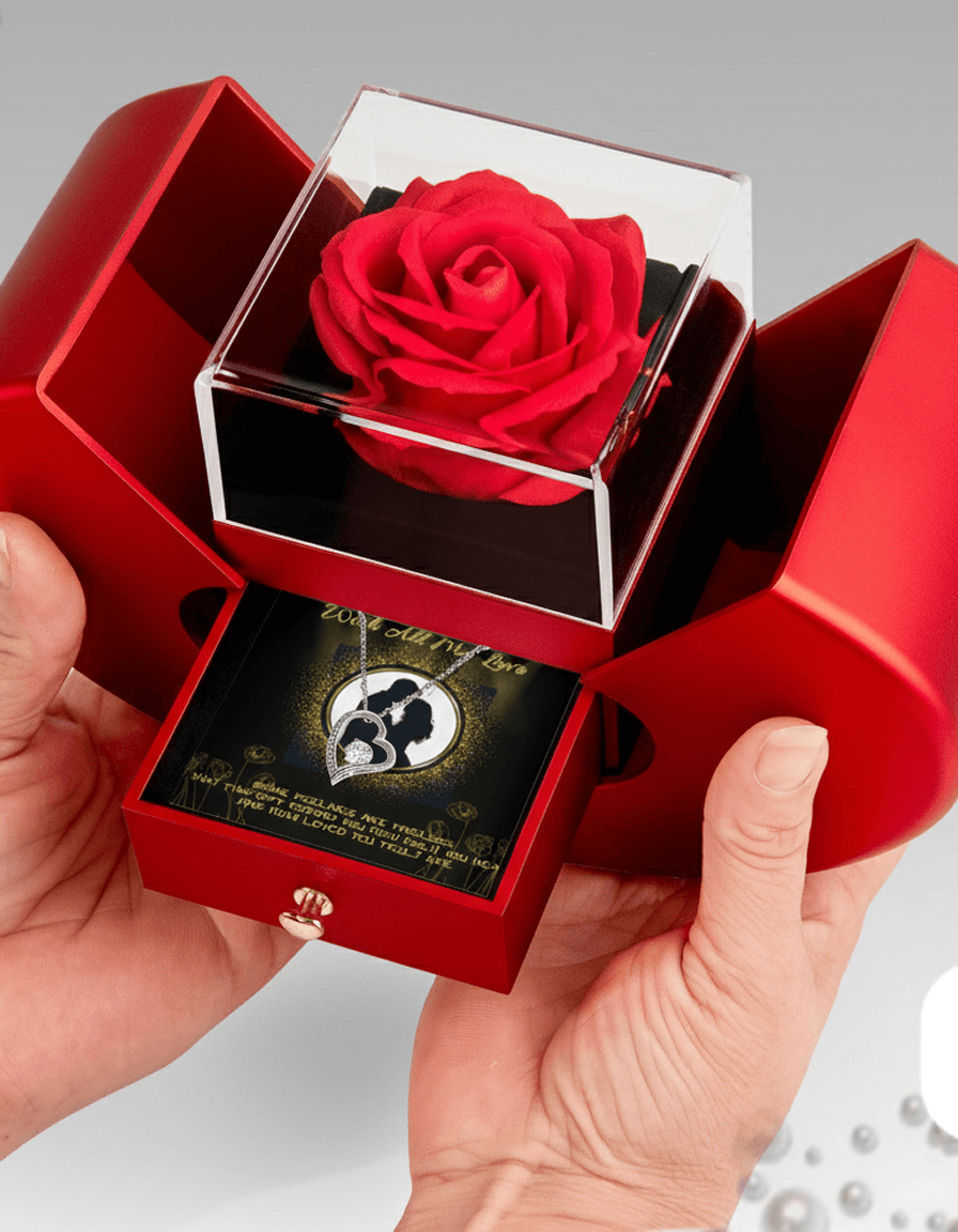 Forever Love Necklace — Red Heart Rose Box with Message Card
