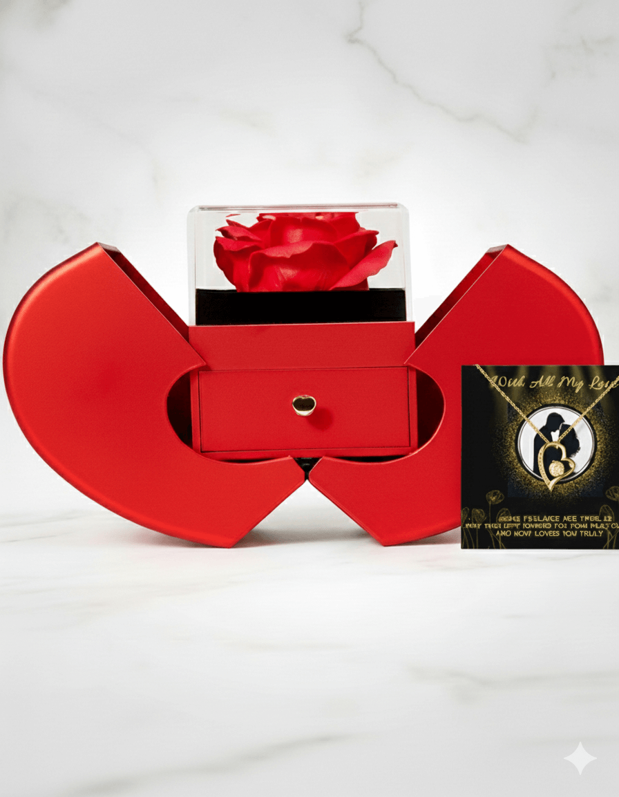 Forever Love Necklace — Red Heart Rose Box with Message Card