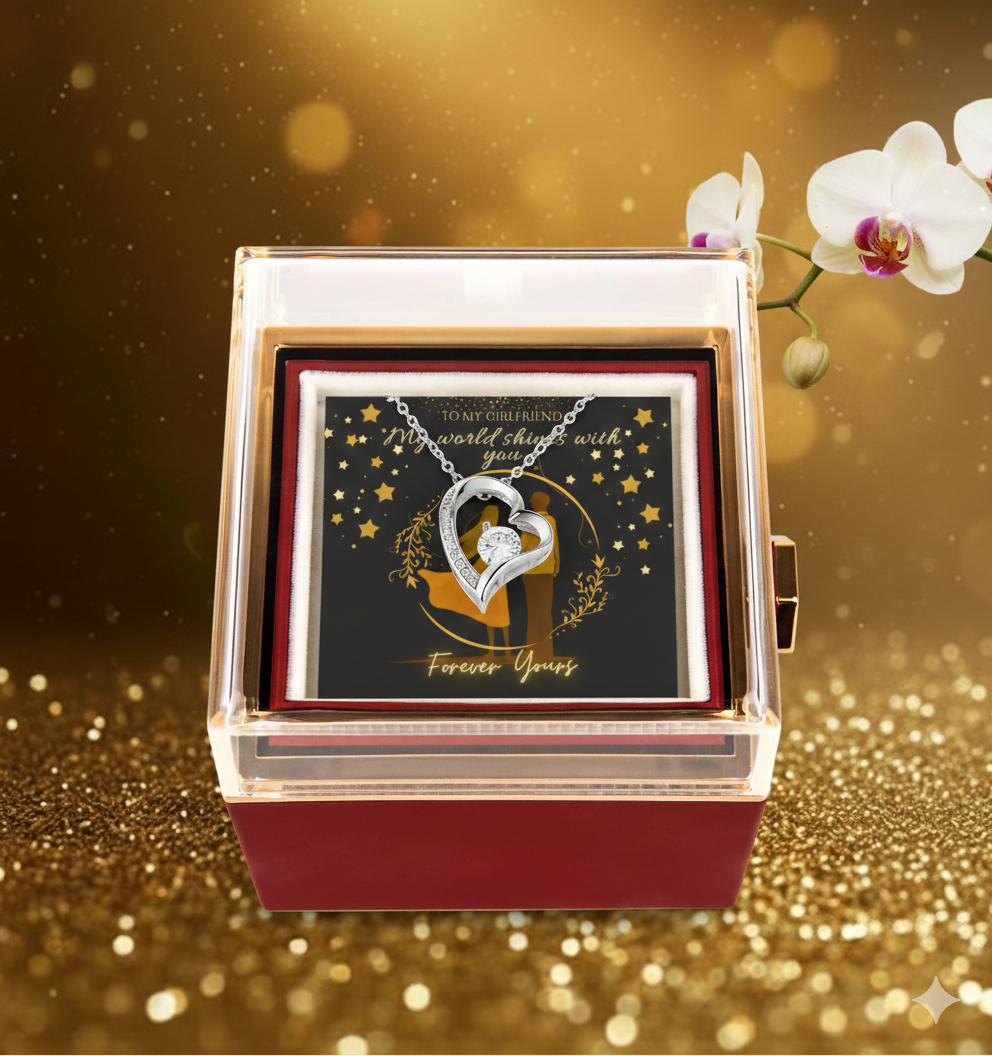 Forever Love Necklace with Rotating Rose Gift Box – Gift for Girlfriend