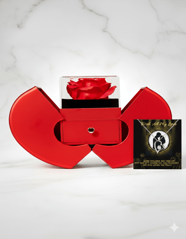 Forever Love Necklace — Red Heart Rose Box with Message Card