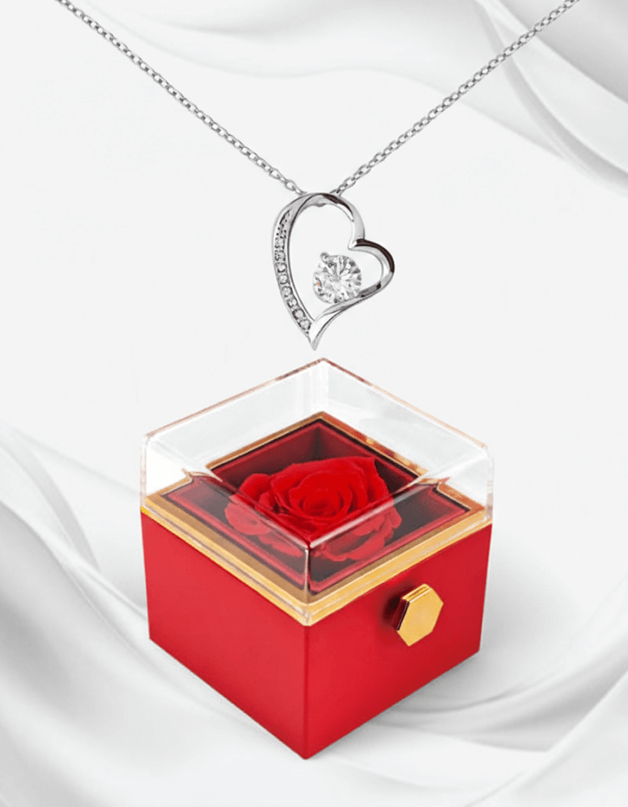 Forever Love Necklace — Rotating Rose Gift Box