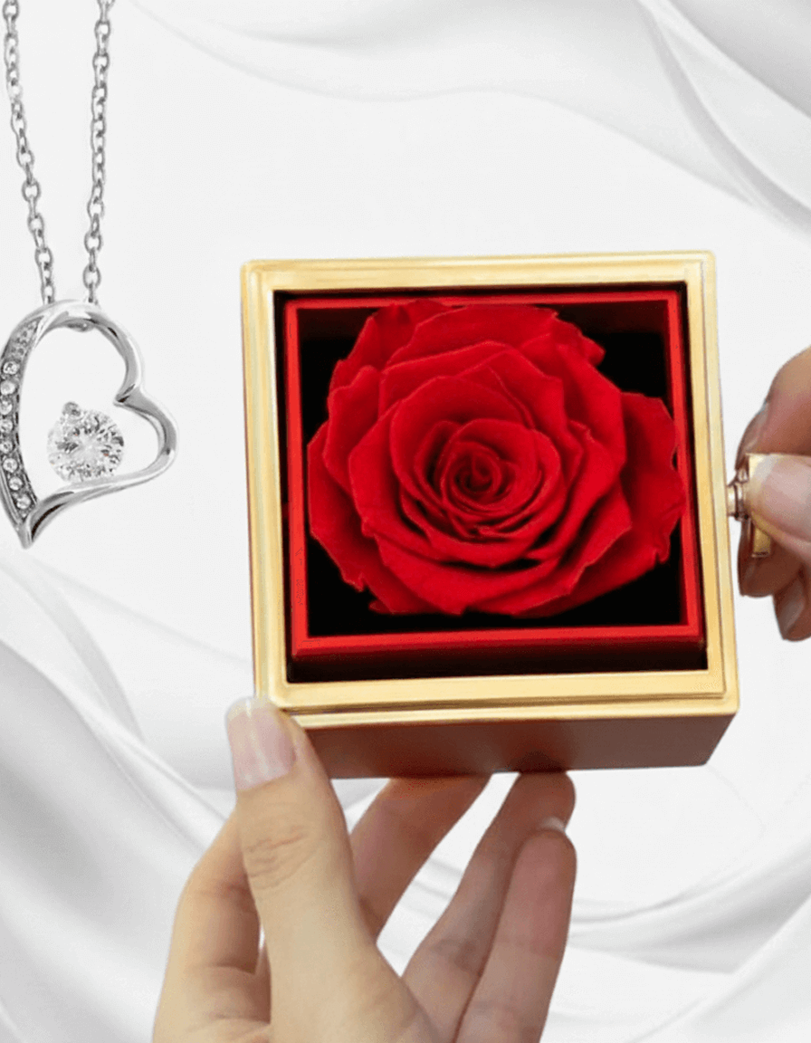 Forever Love Necklace — Rotating Rose Gift Box