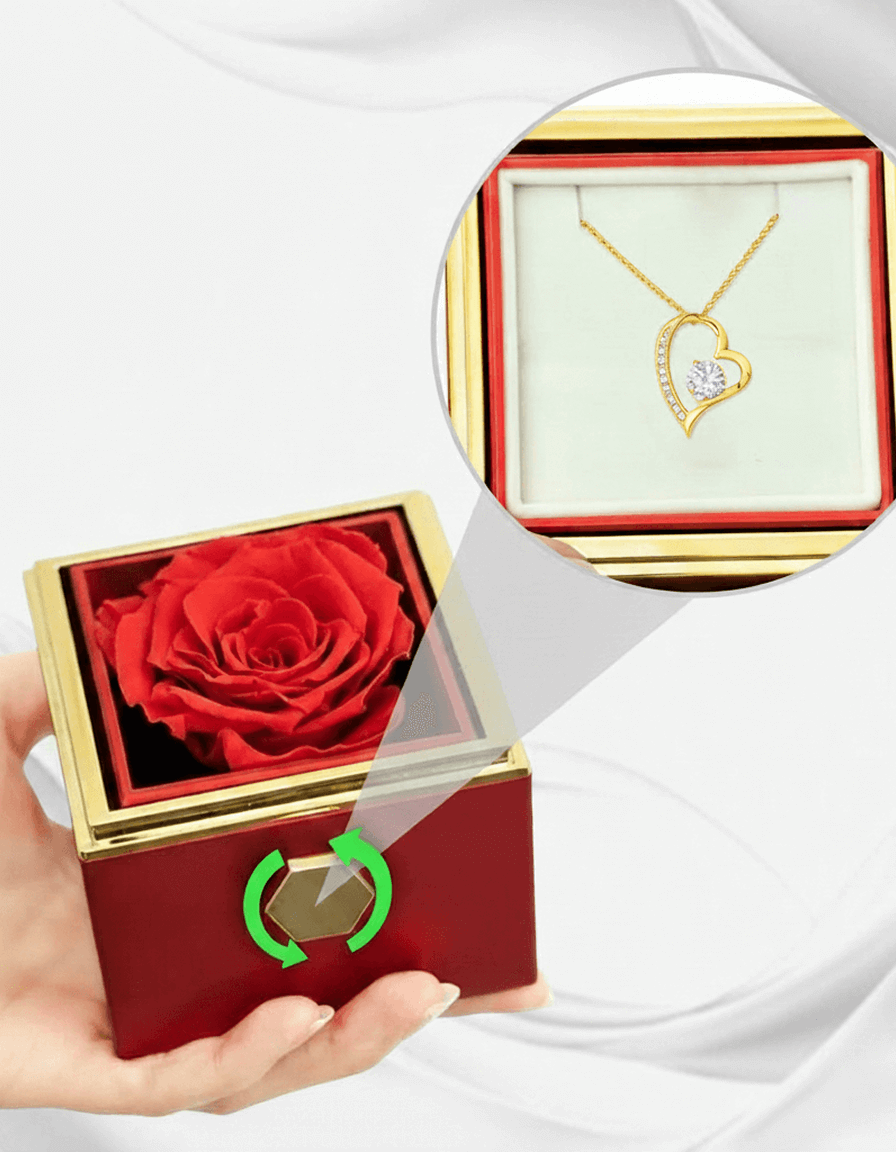 Forever Love Necklace — Rotating Rose Gift Box