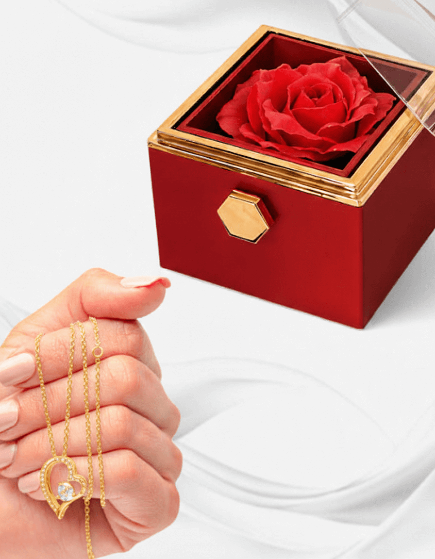 Forever Love Necklace — Rotating Rose Gift Box