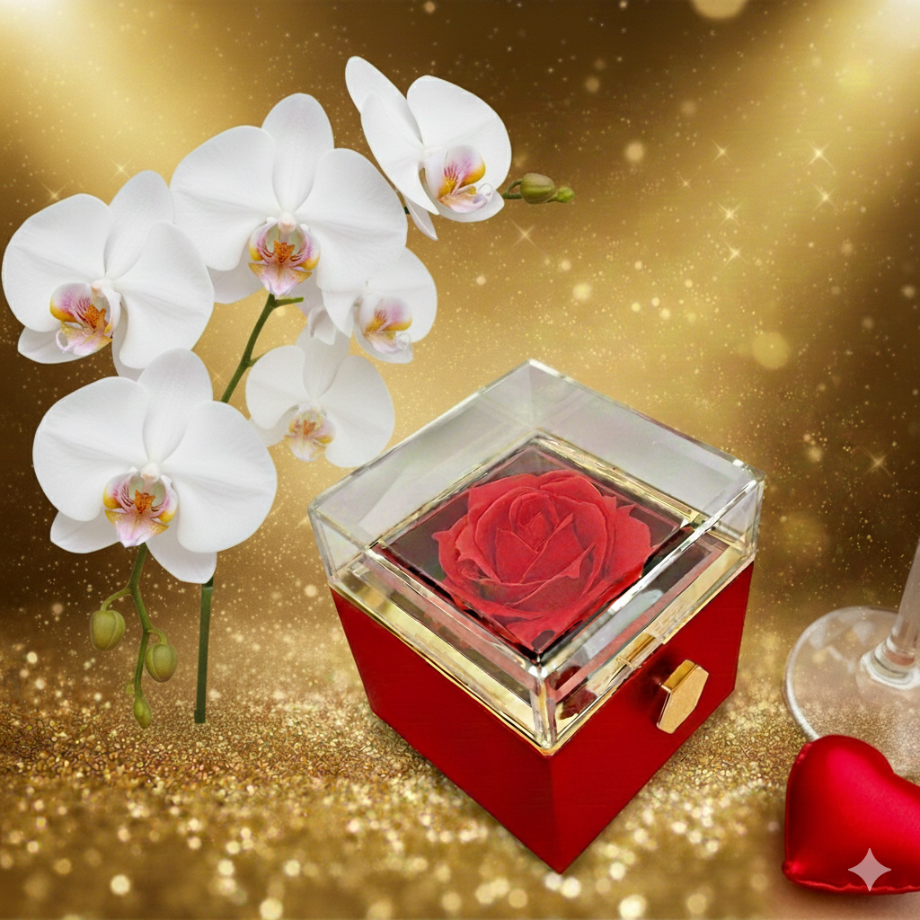 Love Knot Necklace with Rotating Rose Gift Box – Gift for Wife