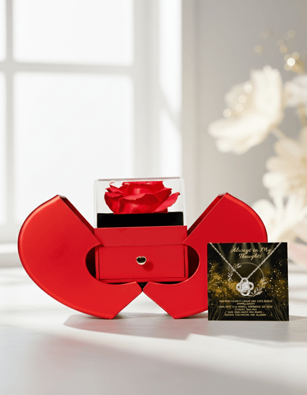Love Knot Necklace — Red Rose Box & Message Card