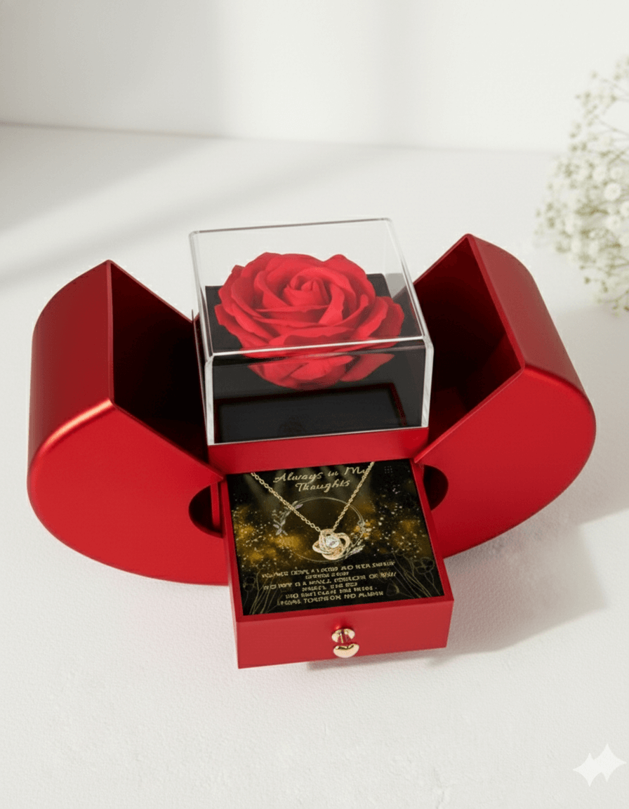 Love Knot Necklace — Red Rose Box & Message Card