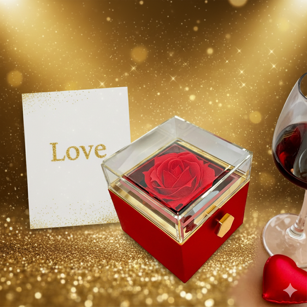 Love Knot Necklace with Rotating Rose Gift Box – Gift for Wife