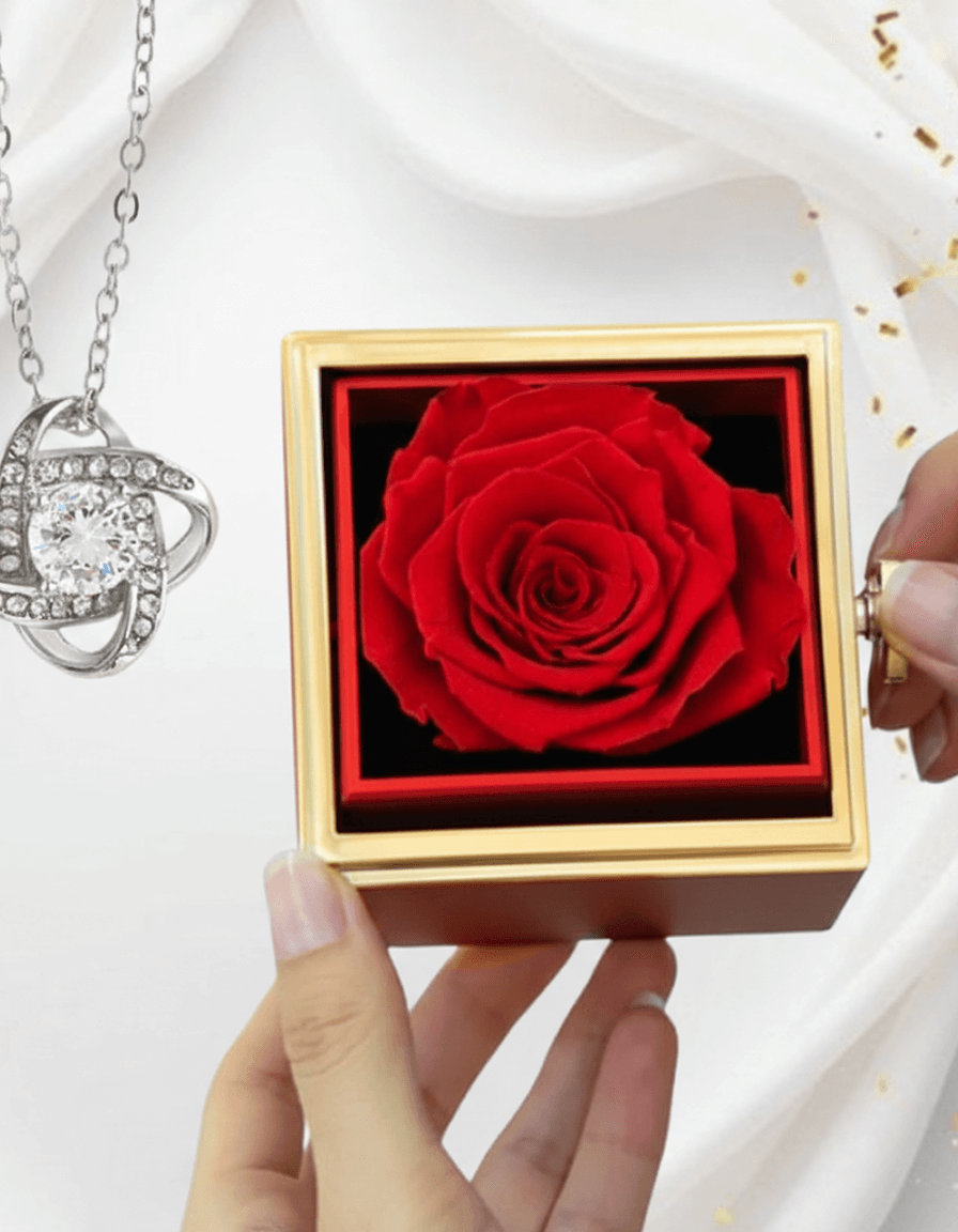 Love Knot Necklace — Rotating Rose Gift Box