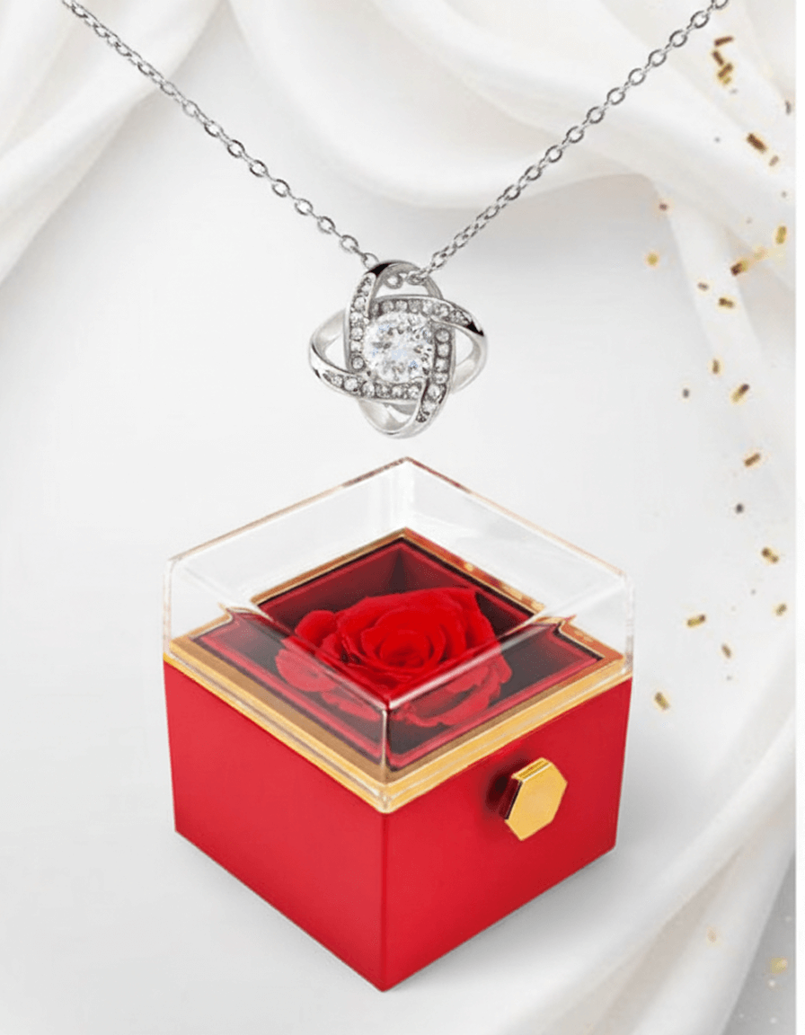 Love Knot Necklace — Rotating Rose Gift Box