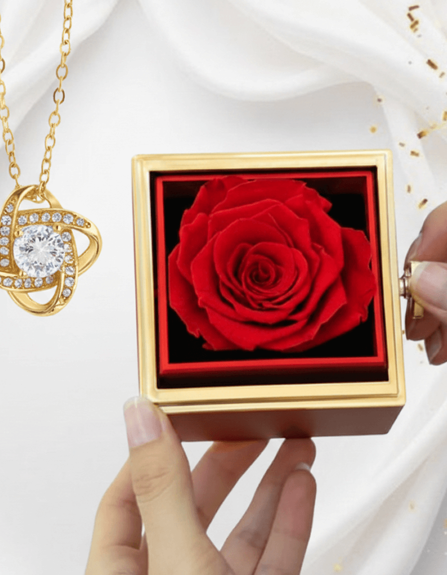 Love Knot Necklace — Rotating Rose Gift Box