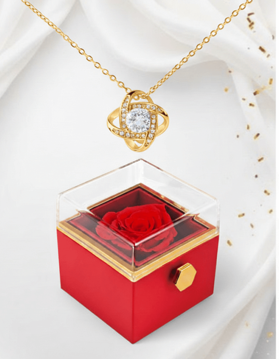 Love Knot Necklace — Rotating Rose Gift Box