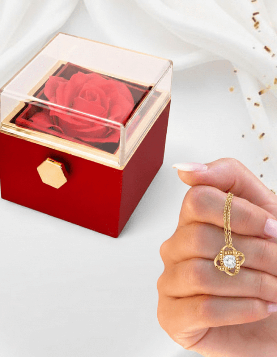 Love Knot Necklace — Rotating Rose Gift Box