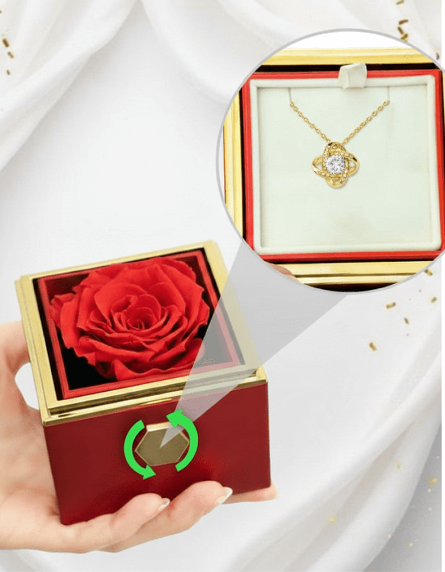 Love Knot Necklace — Rotating Rose Gift Box