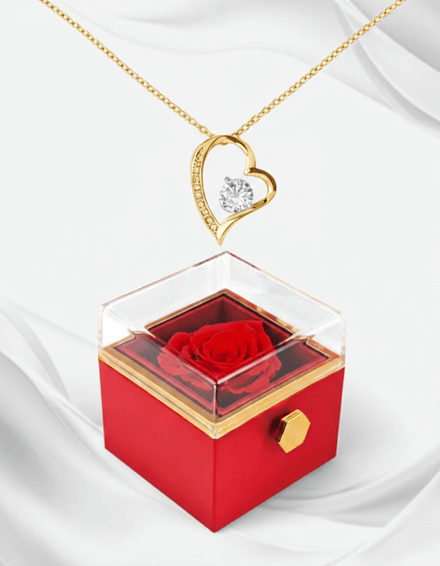 Forever Love Necklace — Rotating Rose Gift Box