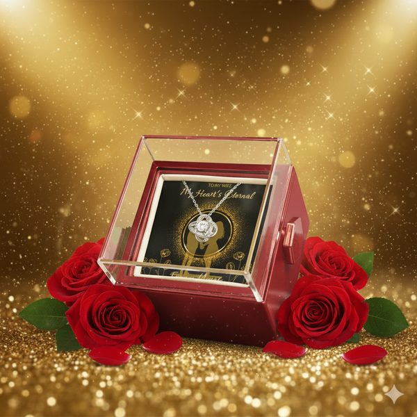 Love Knot Necklace with Rotating Rose Gift Box – Gift for Wife